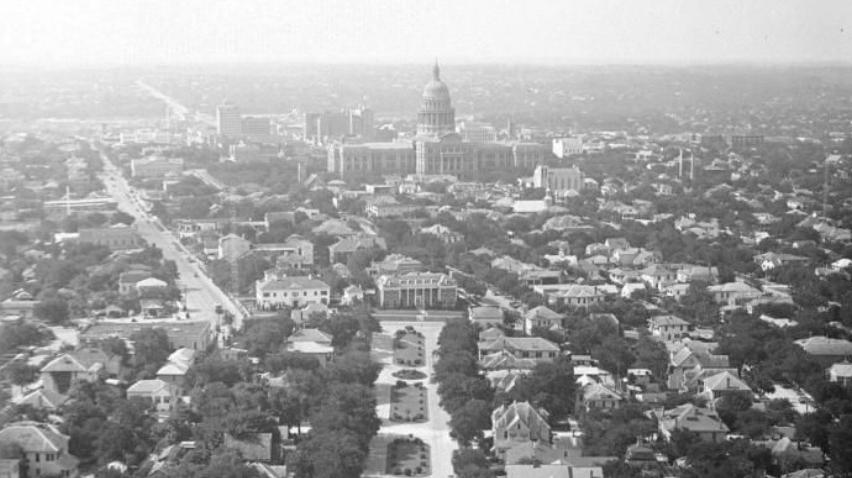City of Austin skyline from UT Tower observation deck in 1936
